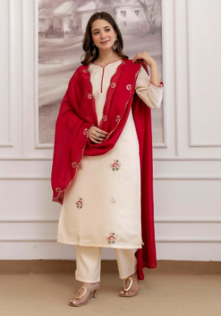 Picture of Superb Silk Beige Readymade Salwar Kameez