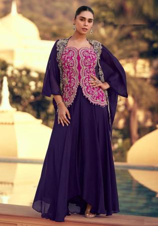 Picture of Chiffon Midnight Blue Straight Cut Salwar Kameez
