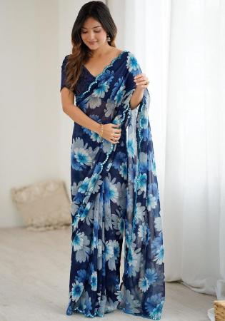 Picture of Fascinating Georgette Midnight Blue Saree