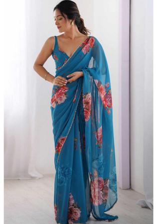 Picture of Well Formed Georgette Midnight Blue Saree