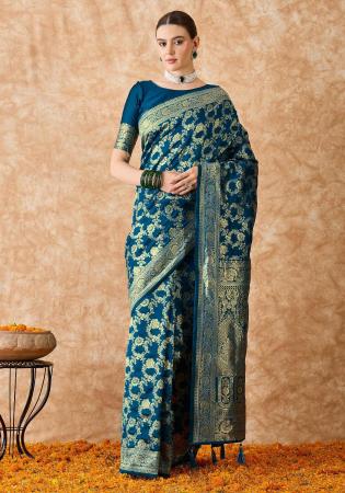 Picture of Shapely Silk Cadet Blue Saree