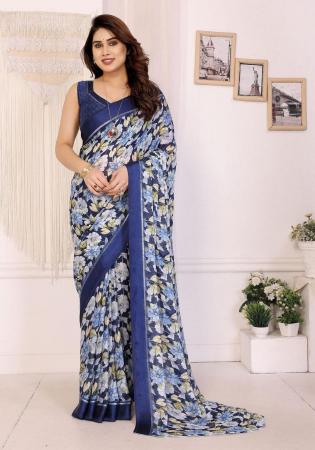 Picture of Fine Satin Light Steel Blue Saree