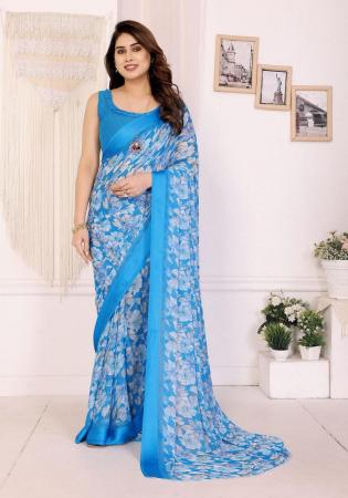 Picture of Ideal Satin Cadet Blue Saree