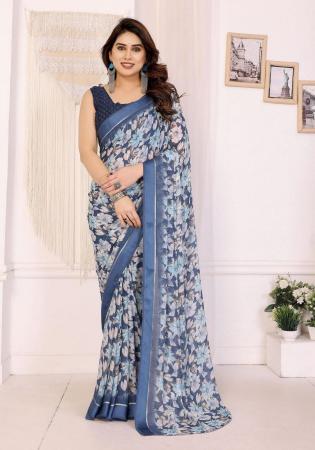 Picture of Ideal Satin Light Steel Blue Saree