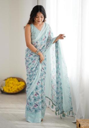 Picture of Wonderful Satin Light Steel Blue Saree