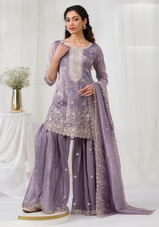 Picture of Bewitching Chiffon Plum Straight Cut Salwar Kameez