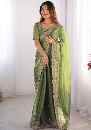 Picture of Ravishing Silk Dark Olive Green Saree