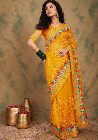 Picture of Excellent Net Orange Saree
