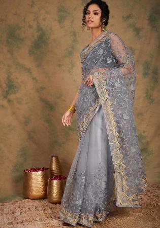 Picture of Grand Net Slate Grey Saree
