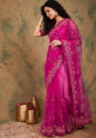 Picture of Gorgeous Net Medium Violet Red Saree