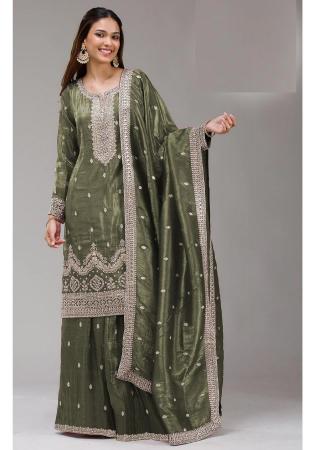 Picture of Taking Chiffon Sea Green Straight Cut Salwar Kameez