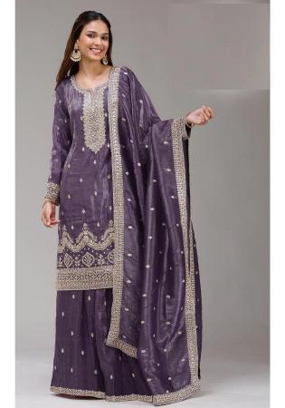 Picture of Chiffon Dark Slate Blue Straight Cut Salwar Kameez
