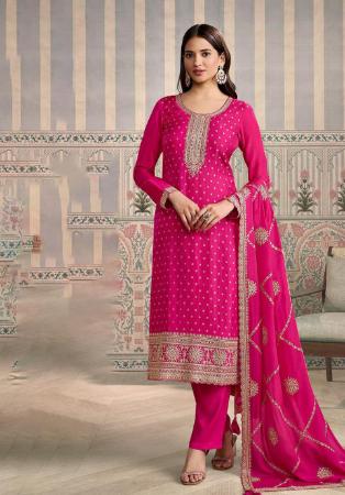 Picture of Chiffon & Silk Medium Violet Red Straight Cut Salwar Kameez