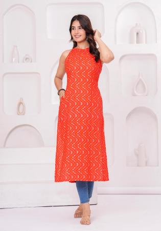 Picture of Alluring Rayon Tomato Kurtis & Tunic