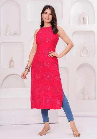 Picture of Exquisite Rayon Deep Pink Kurtis & Tunic