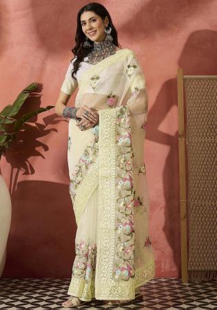 Picture of Resplendent Net & Silk & Organza Lemon Chiffon Saree
