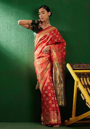 Picture of Bewitching Net & Silk & Organza Fire Brick Saree