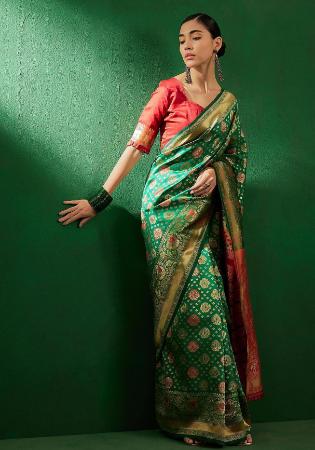 Picture of Sublime Net & Silk & Organza Dark Olive Green Saree