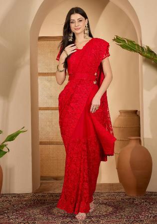 Picture of Exquisite Net & Silk & Organza Red Saree