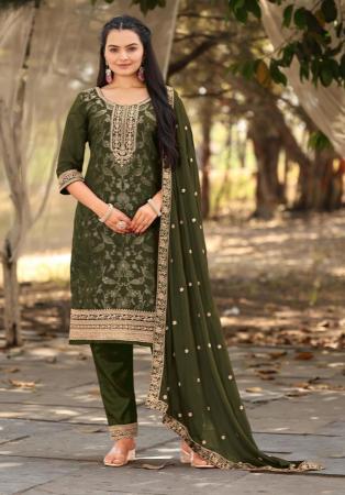 Picture of Chiffon Dark Green Straight Cut Salwar Kameez