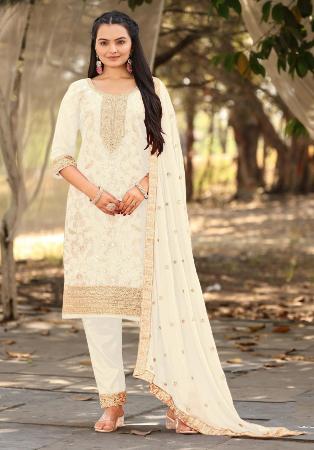 Picture of Chiffon Antique White Straight Cut Salwar Kameez