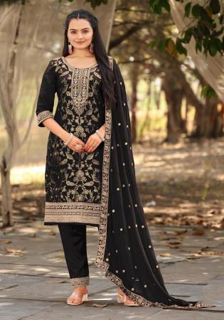 Picture of Lovely Chiffon Black Straight Cut Salwar Kameez