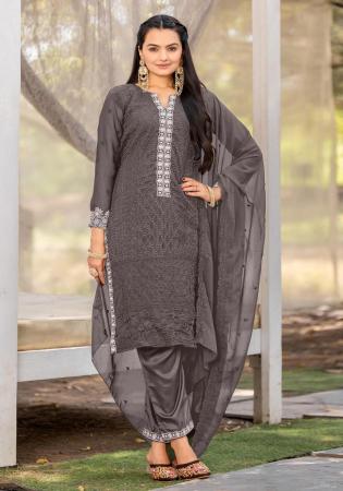 Picture of Georgette Dim Gray Straight Cut Salwar Kameez