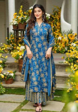 Picture of Shapely Chiffon Cadet Blue Readymade Salwar Kameez