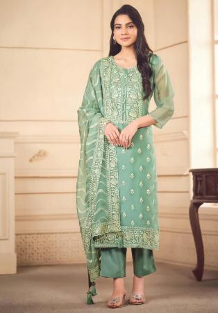 Picture of Organza Dark Sea Green Straight Cut Salwar Kameez