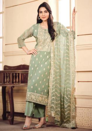 Picture of Organza Dark Sea Green Straight Cut Salwar Kameez