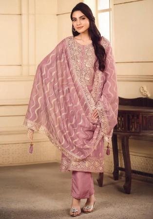Picture of Organza Rosy Brown Straight Cut Salwar Kameez