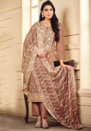 Picture of Organza Rosy Brown Straight Cut Salwar Kameez