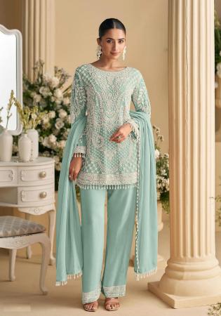 Picture of Georgette Sea Green Straight Cut Salwar Kameez