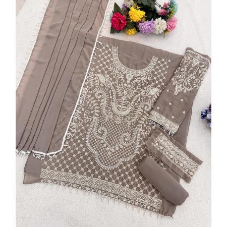 Picture of Wonderful Georgette Grey Straight Cut Salwar Kameez