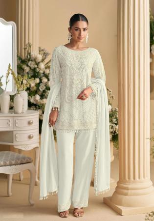 Picture of Georgette Off White Straight Cut Salwar Kameez