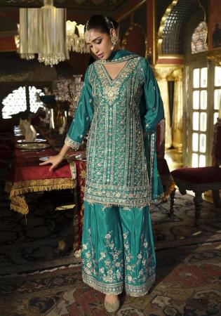 Picture of Statuesque Chiffon Teal Straight Cut Salwar Kameez