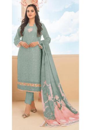 Picture of Cotton Dark Sea Green Straight Cut Salwar Kameez