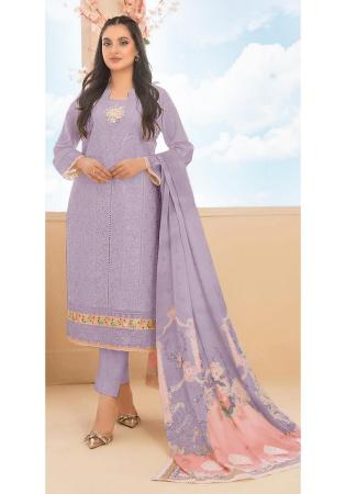 Picture of Wonderful Cotton Purple Straight Cut Salwar Kameez