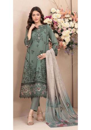 Picture of Cotton Medium Sea Green Straight Cut Salwar Kameez