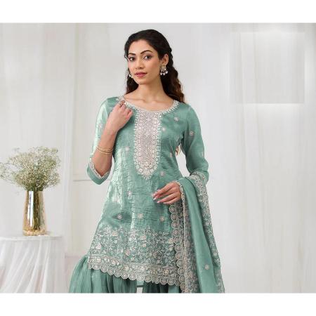 Picture of Chiffon Slate Grey Straight Cut Salwar Kameez
