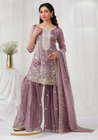 Picture of Chiffon Rosy Brown Straight Cut Salwar Kameez