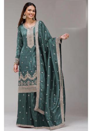 Picture of Chiffon Dark Slate Grey Straight Cut Salwar Kameez