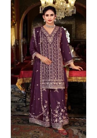 Picture of Magnificent Chiffon Brown Straight Cut Salwar Kameez
