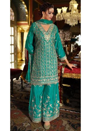 Picture of Bewitching Chiffon Teal Straight Cut Salwar Kameez