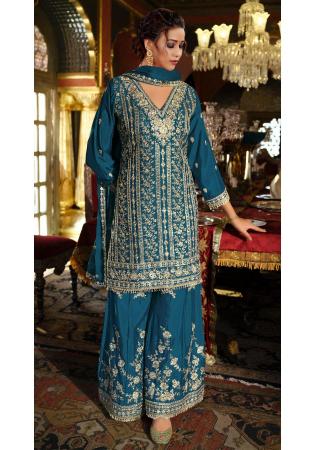 Picture of Chiffon Midnight Blue Straight Cut Salwar Kameez