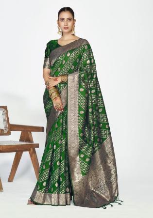 Picture of Excellent Silk Dark Olive Green Saree