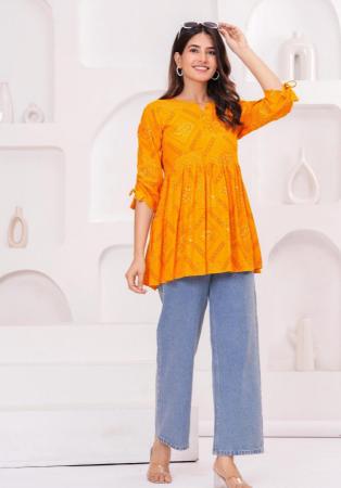 Picture of Ravishing Rayon Orange Kurtis & Tunic