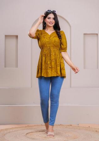 Picture of Delightful Rayon Dark Golden Rod Kurtis & Tunic