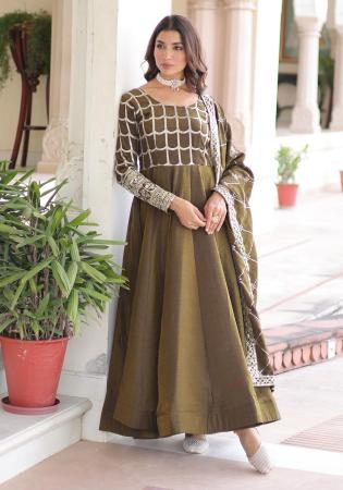 Picture of Graceful Chiffon Dark Olive Green Readymade Gown