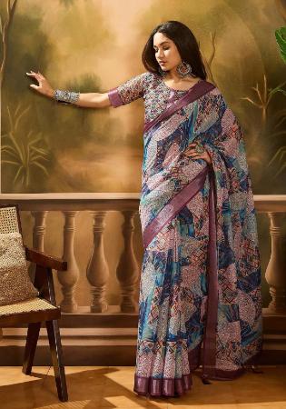Picture of Ravishing Cotton & Linen Purple Saree